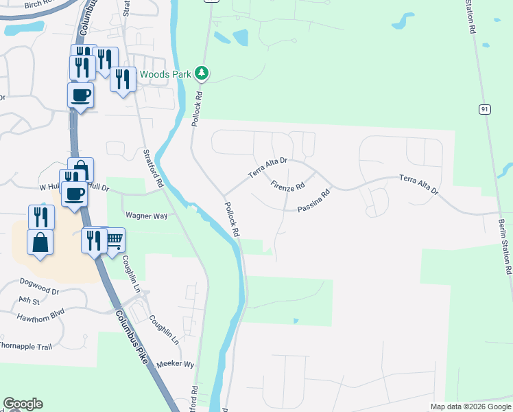 map of restaurants, bars, coffee shops, grocery stores, and more near 211 Passina Court in Delaware