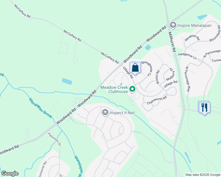 map of restaurants, bars, coffee shops, grocery stores, and more near 52 Fells Drive in Manalapan Township