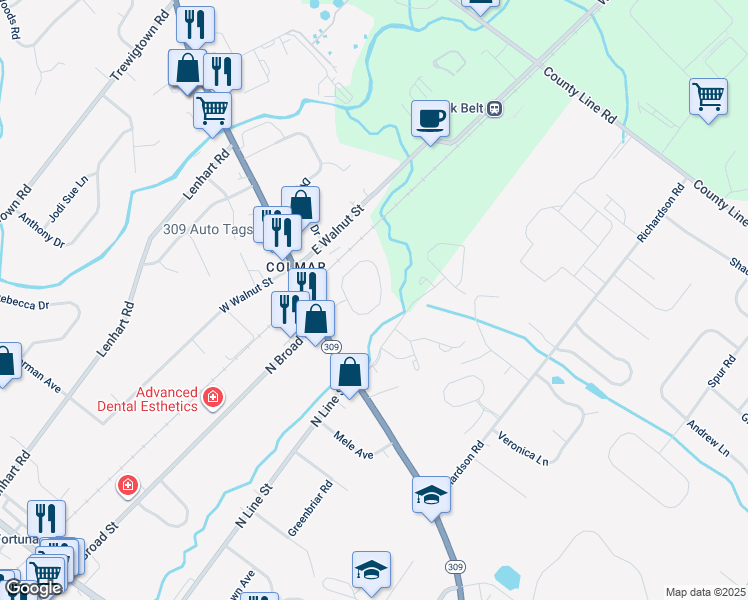 map of restaurants, bars, coffee shops, grocery stores, and more near 22 Arbor Circle in Colmar
