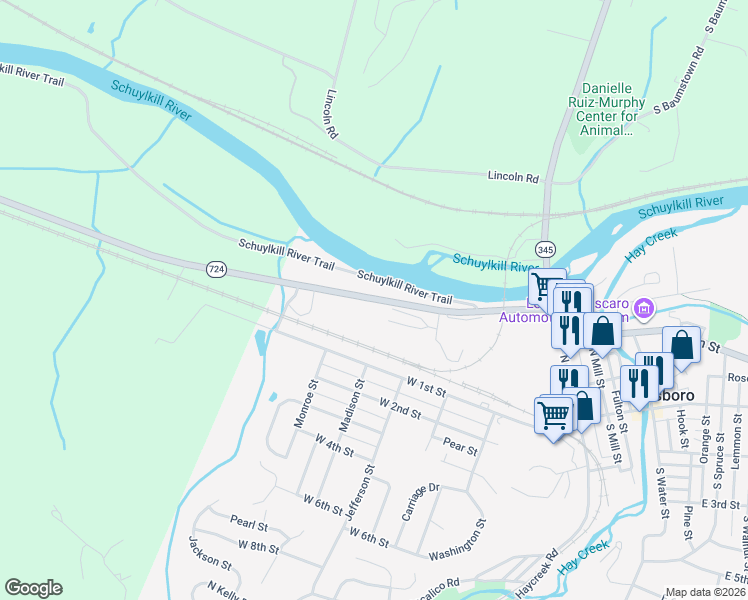 map of restaurants, bars, coffee shops, grocery stores, and more near 318 W Main St in Birdsboro
