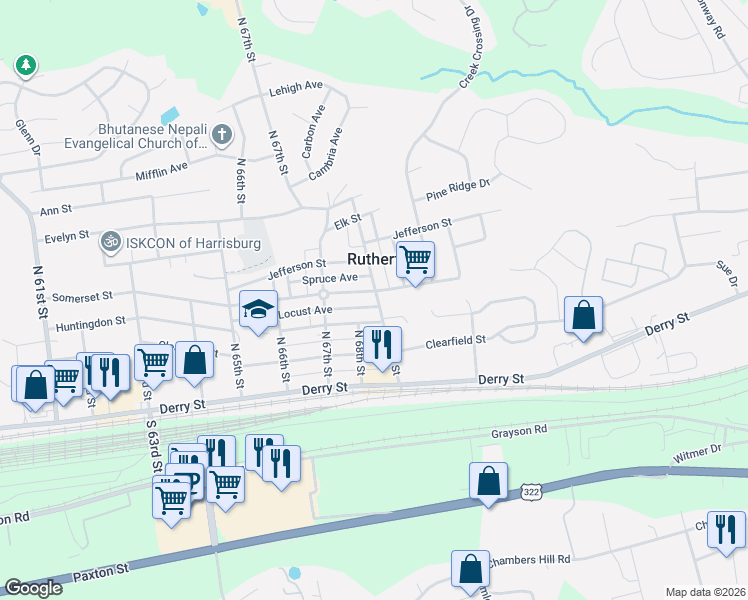 map of restaurants, bars, coffee shops, grocery stores, and more near 6855 Somerset Street in Harrisburg