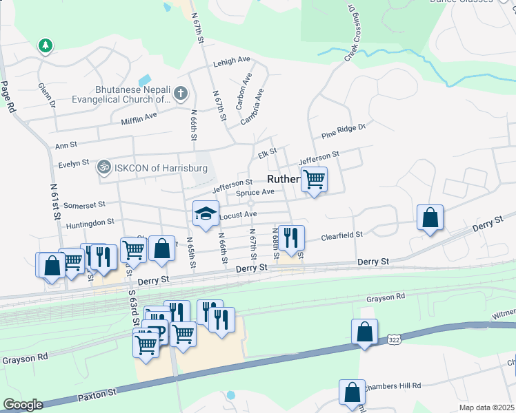 map of restaurants, bars, coffee shops, grocery stores, and more near 6705 Somerset Street in Harrisburg