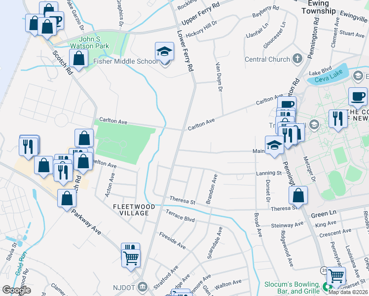map of restaurants, bars, coffee shops, grocery stores, and more near 81 Main Boulevard in Trenton