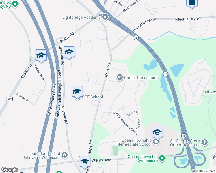 map of restaurants, bars, coffee shops, grocery stores, and more near 1106 Green Grove Road in Ocean Township