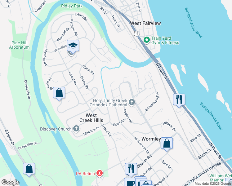 map of restaurants, bars, coffee shops, grocery stores, and more near 517 Kevin Court in Camp Hill