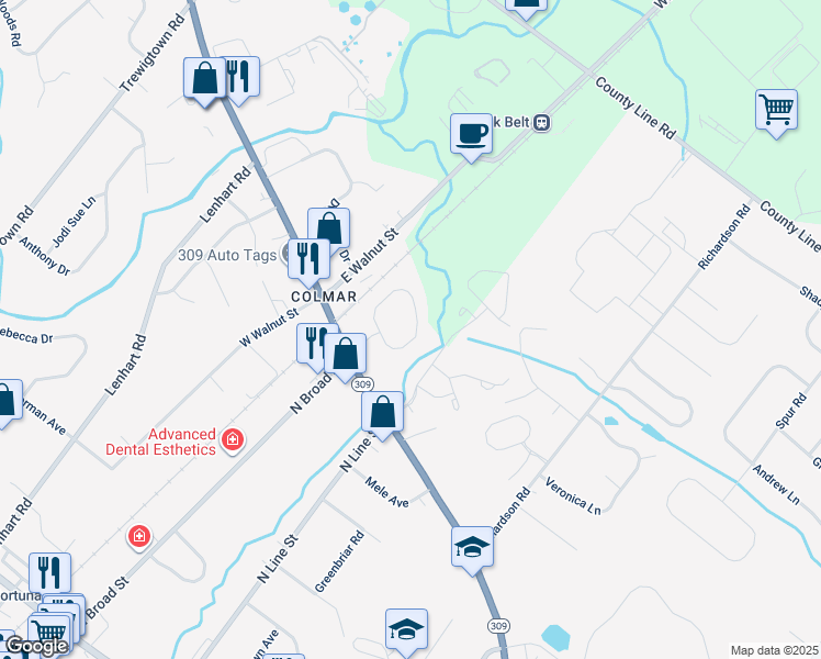 map of restaurants, bars, coffee shops, grocery stores, and more near 24 Arbor Circle in Colmar