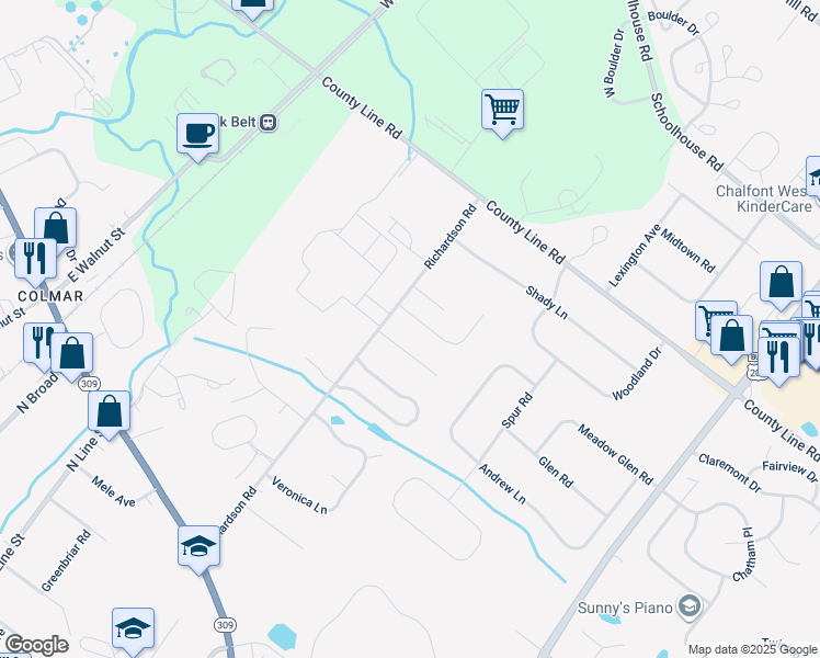map of restaurants, bars, coffee shops, grocery stores, and more near 302 Richardson Road in Lansdale