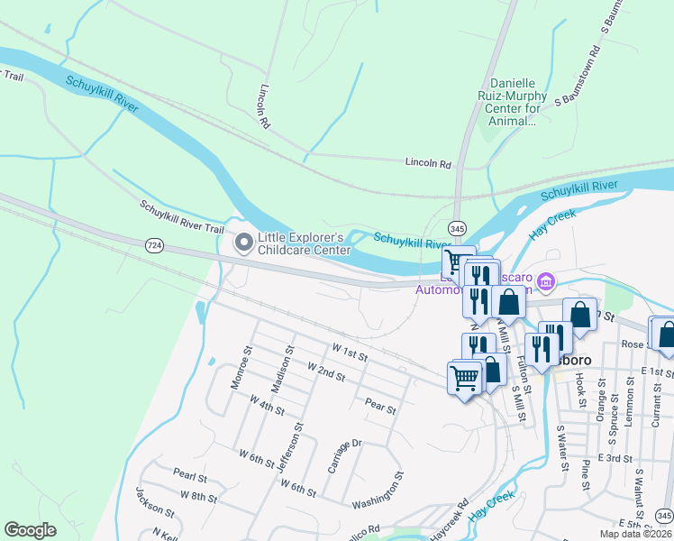 map of restaurants, bars, coffee shops, grocery stores, and more near 262 Schuylkill Road in Birdsboro
