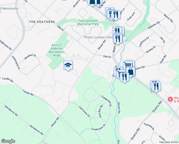 map of restaurants, bars, coffee shops, grocery stores, and more near 235 Cutleaf Circle in Harleysville