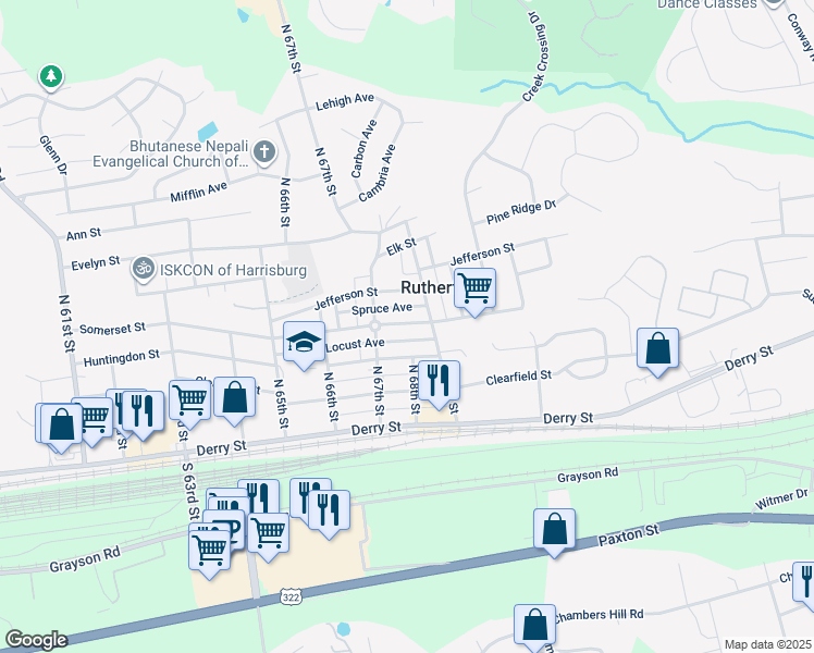 map of restaurants, bars, coffee shops, grocery stores, and more near 6755 Somerset Street in Harrisburg