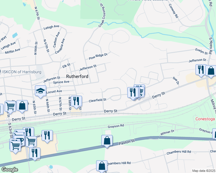 map of restaurants, bars, coffee shops, grocery stores, and more near 7224 Huntingdon Street in Harrisburg