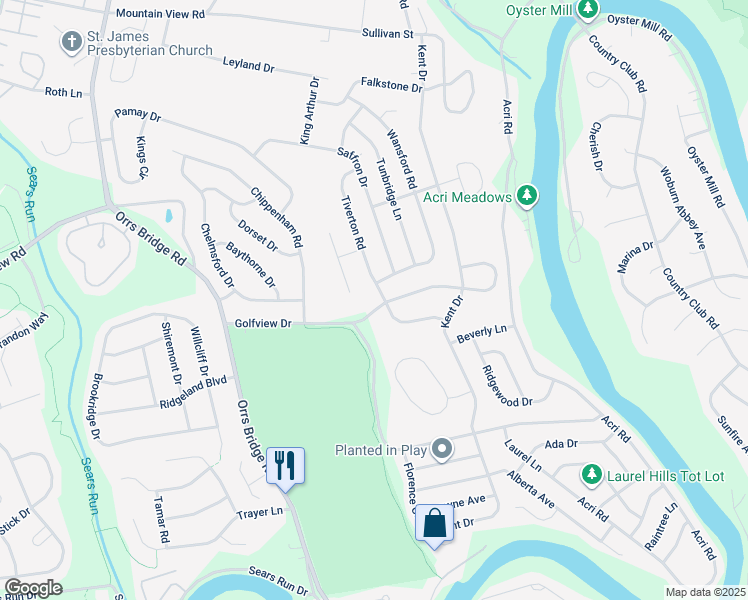 map of restaurants, bars, coffee shops, grocery stores, and more near 3620 Golfview Drive in Mechanicsburg