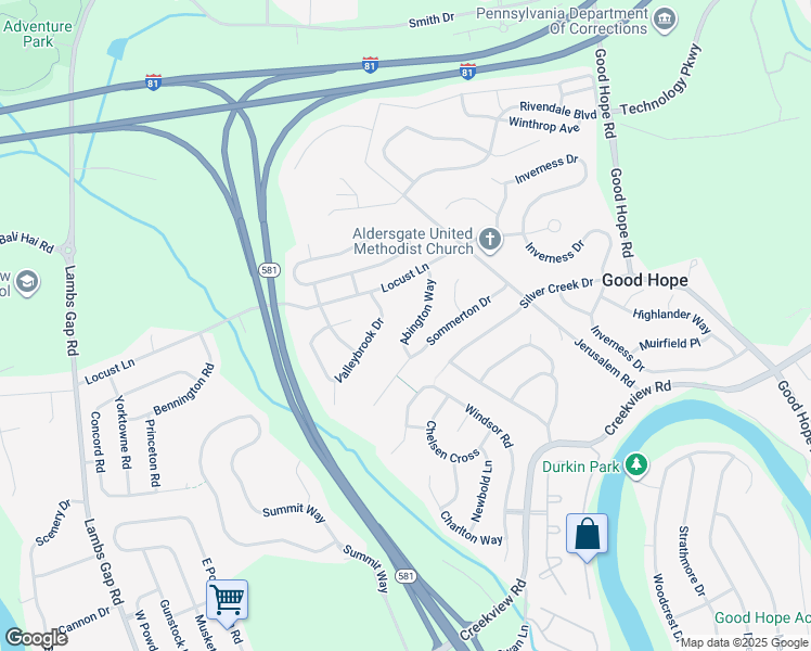 map of restaurants, bars, coffee shops, grocery stores, and more near 1315 Abington Way in Mechanicsburg