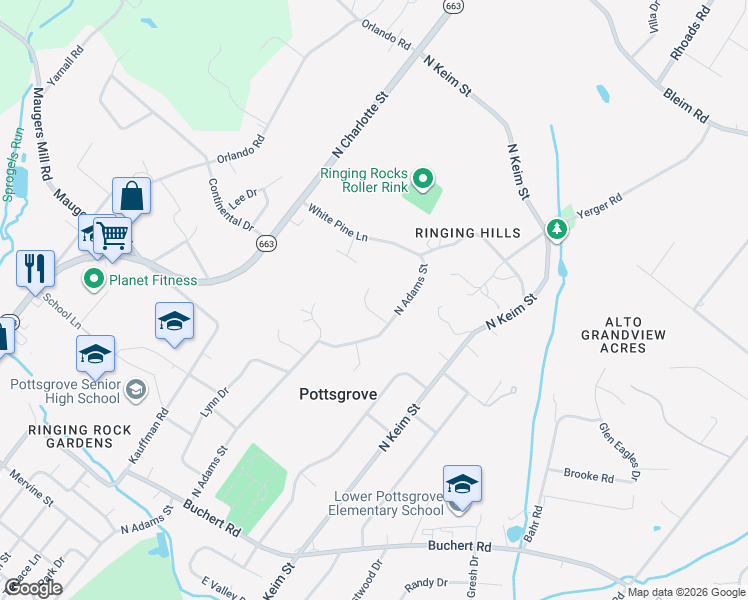 map of restaurants, bars, coffee shops, grocery stores, and more near 777 Centennial Court in Pottstown