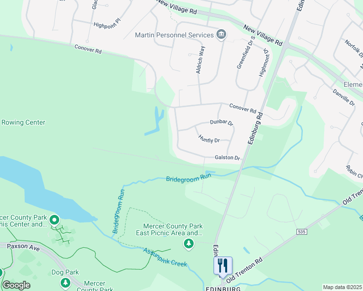 map of restaurants, bars, coffee shops, grocery stores, and more near 28 Galston Drive in West Windsor Township