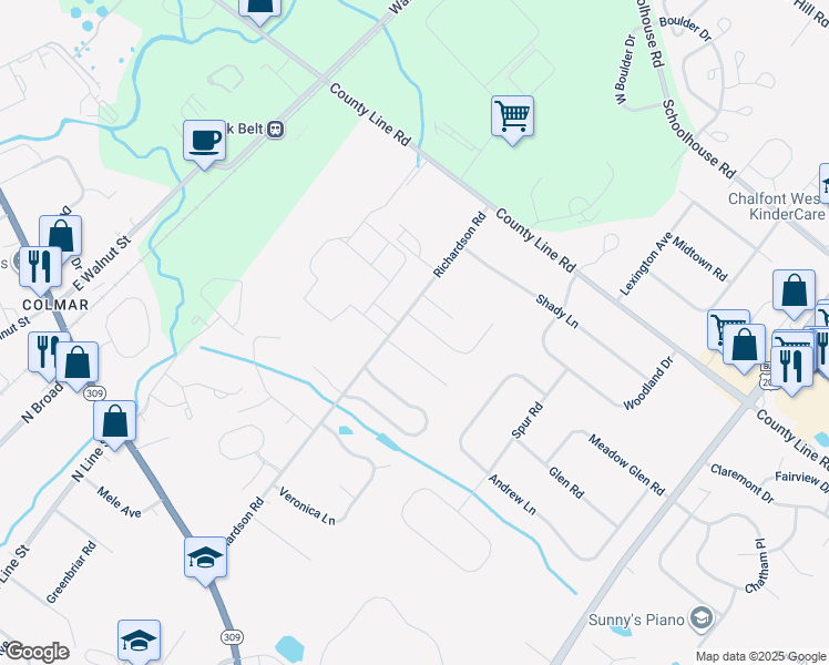 map of restaurants, bars, coffee shops, grocery stores, and more near 302 Richardson Road in Lansdale