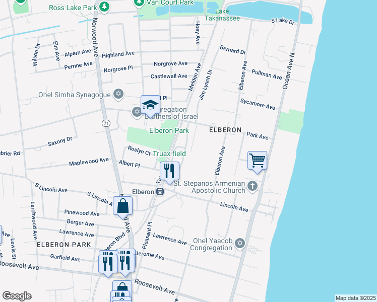 map of restaurants, bars, coffee shops, grocery stores, and more near 1173 Lincoln Court in Long Branch