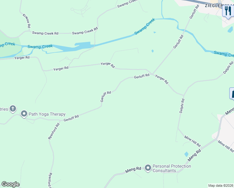 map of restaurants, bars, coffee shops, grocery stores, and more near 116 Gerloff Road in Schwenksville