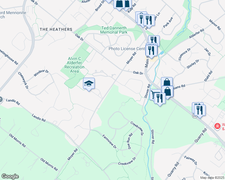 map of restaurants, bars, coffee shops, grocery stores, and more near 440 Moyer Road in Montgomery County
