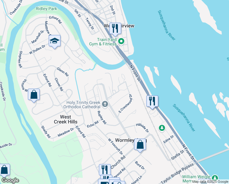 map of restaurants, bars, coffee shops, grocery stores, and more near 435 Meadow Drive in Camp Hill