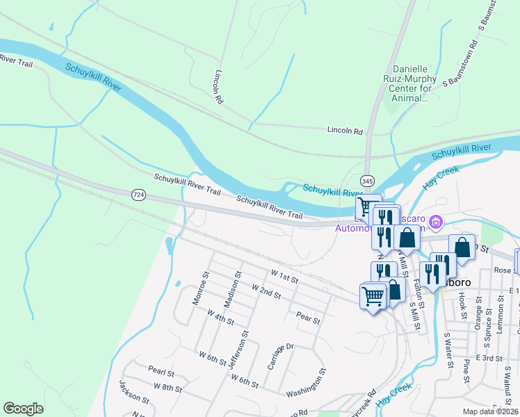 map of restaurants, bars, coffee shops, grocery stores, and more near 318 West Main Street in Birdsboro
