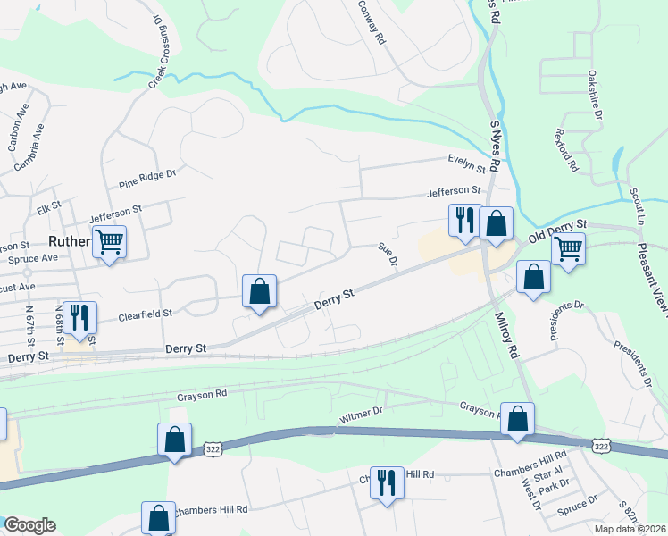 map of restaurants, bars, coffee shops, grocery stores, and more near 7879 Clearfield Street in Harrisburg