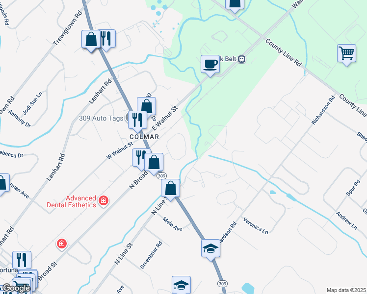 map of restaurants, bars, coffee shops, grocery stores, and more near 28 Arbor Circle in Colmar