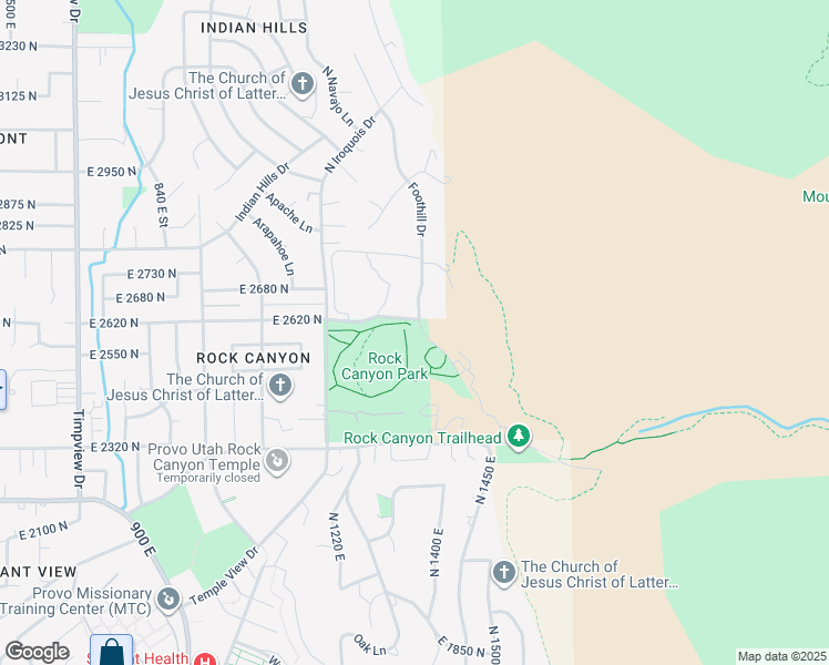map of restaurants, bars, coffee shops, grocery stores, and more near 2620 Foothill Drive in Provo