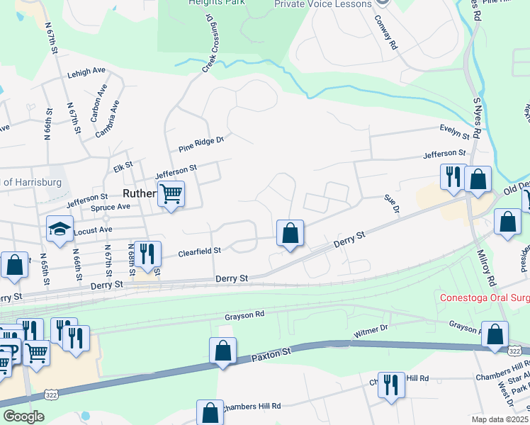 map of restaurants, bars, coffee shops, grocery stores, and more near 226 Kristy Lane in Harrisburg
