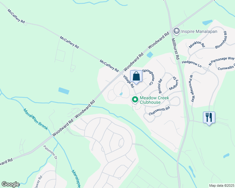 map of restaurants, bars, coffee shops, grocery stores, and more near 52 Fells Drive in Manalapan Township