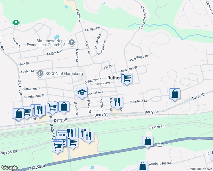 map of restaurants, bars, coffee shops, grocery stores, and more near 6705 Somerset Street in Harrisburg