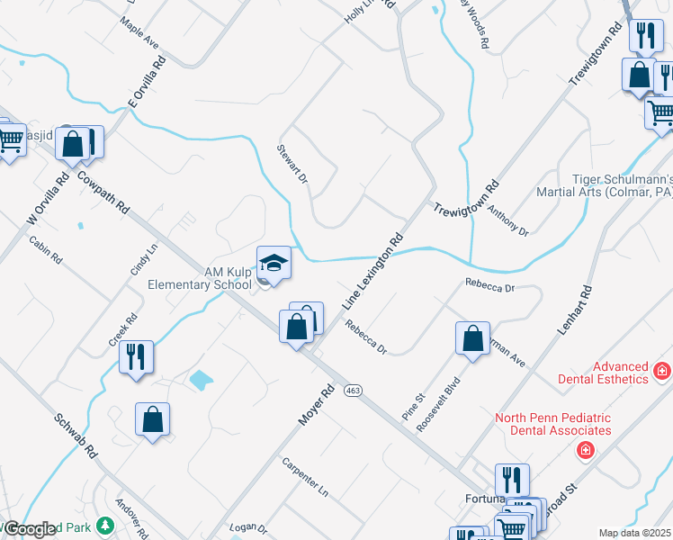 map of restaurants, bars, coffee shops, grocery stores, and more near 717 Thatcher Lane in Hatfield