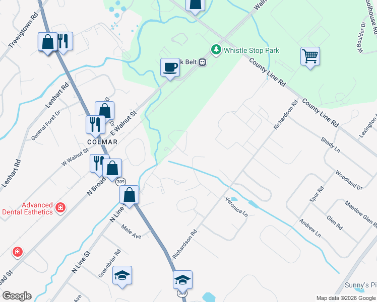 map of restaurants, bars, coffee shops, grocery stores, and more near 110 Crystal Road in Lansdale