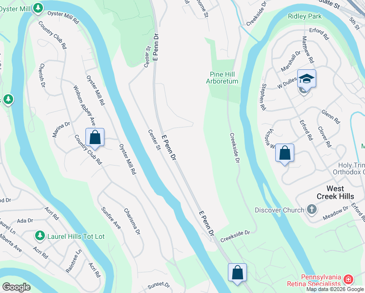 map of restaurants, bars, coffee shops, grocery stores, and more near East Penn Drive in Enola