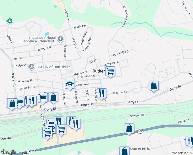 map of restaurants, bars, coffee shops, grocery stores, and more near 6855 Somerset Street in Harrisburg