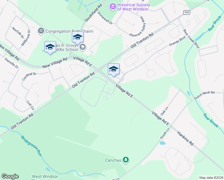 map of restaurants, bars, coffee shops, grocery stores, and more near 202 Rousillon Court in West Windsor Township