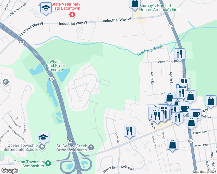 map of restaurants, bars, coffee shops, grocery stores, and more near 400 Stacey Drive in Monmouth County