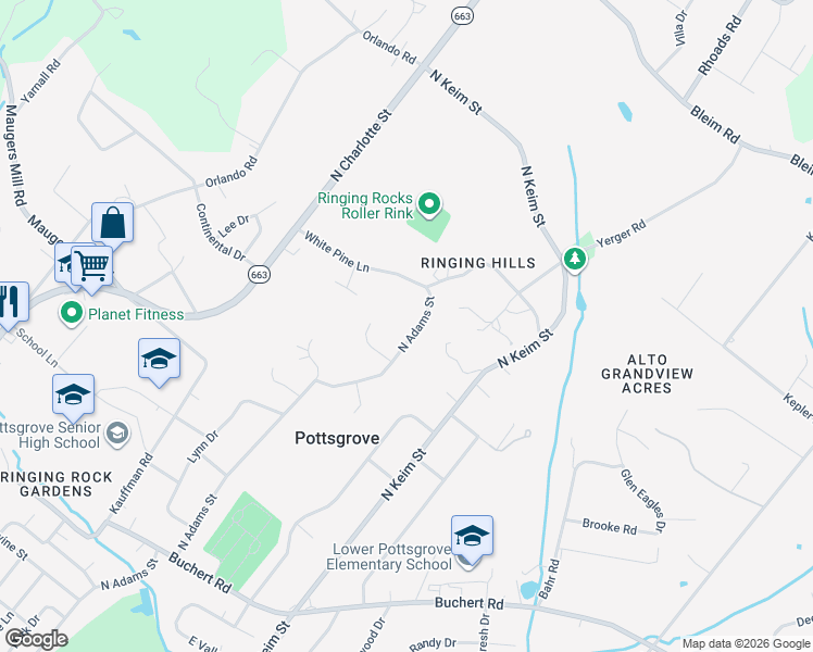 map of restaurants, bars, coffee shops, grocery stores, and more near in Pottstown