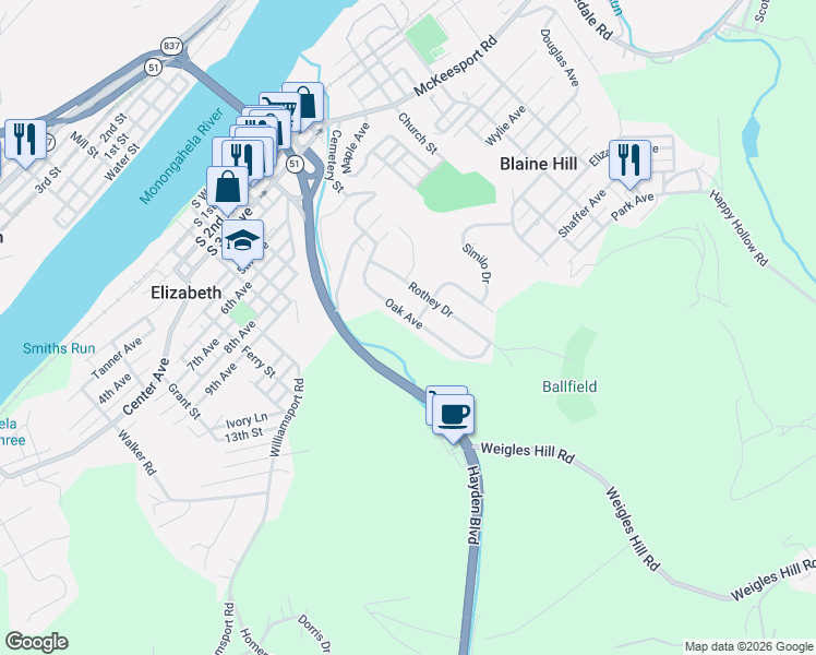 map of restaurants, bars, coffee shops, grocery stores, and more near 825 Hayden Boulevard in Elizabeth