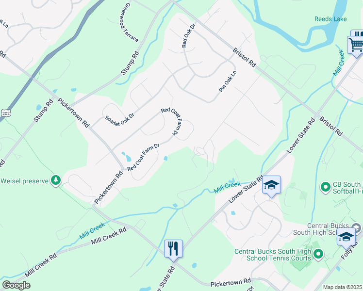 map of restaurants, bars, coffee shops, grocery stores, and more near 3546 High Gate Avenue in Chalfont