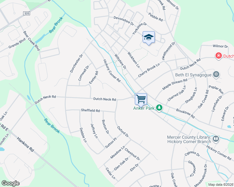 map of restaurants, bars, coffee shops, grocery stores, and more near 7 Stanford Court in East Windsor