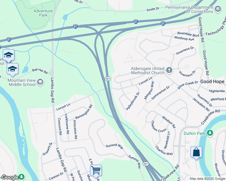 map of restaurants, bars, coffee shops, grocery stores, and more near 6315 Locust Lane in Mechanicsburg