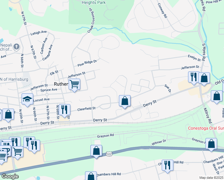 map of restaurants, bars, coffee shops, grocery stores, and more near 262 Kristy Lane in Harrisburg
