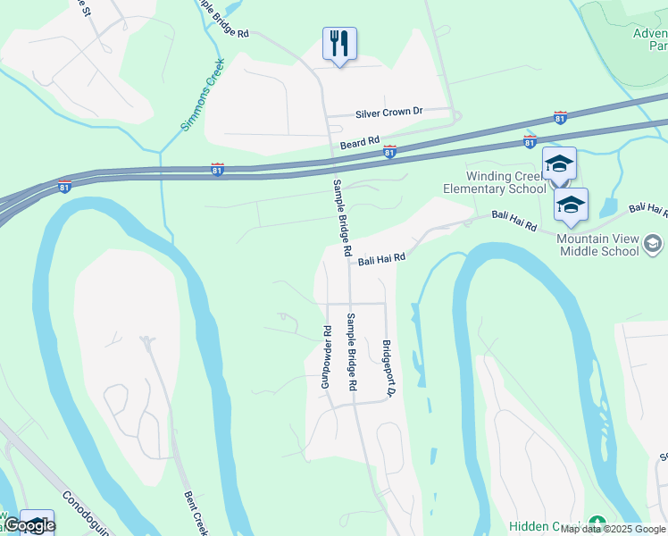 map of restaurants, bars, coffee shops, grocery stores, and more near 24 Gunpowder Road in Mechanicsburg