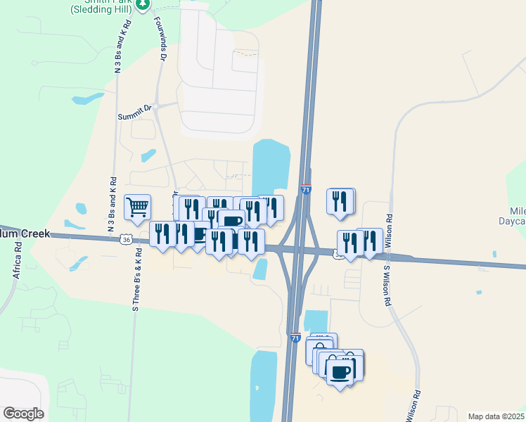 map of restaurants, bars, coffee shops, grocery stores, and more near 7323 Ohio 37 in Sunbury
