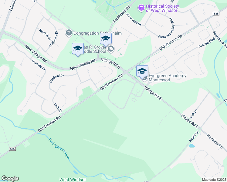 map of restaurants, bars, coffee shops, grocery stores, and more near 291 Village Road East in West Windsor Township