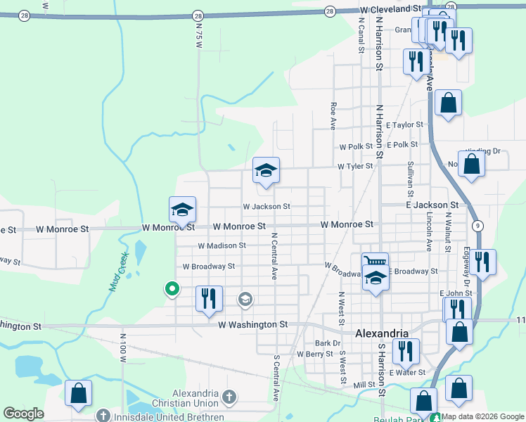map of restaurants, bars, coffee shops, grocery stores, and more near 800 North Central Avenue in Alexandria