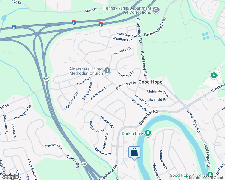 map of restaurants, bars, coffee shops, grocery stores, and more near 5502 Silver Creek Drive in Mechanicsburg