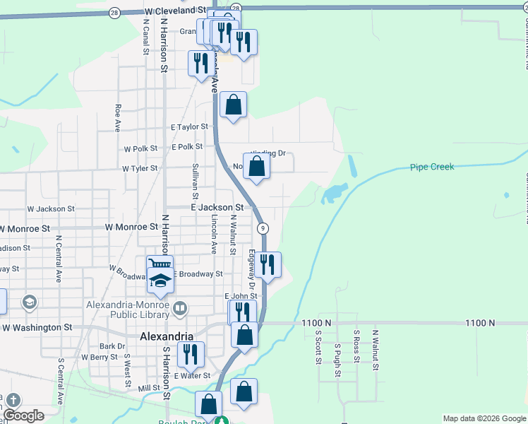 map of restaurants, bars, coffee shops, grocery stores, and more near 600 East Jackson Street in Alexandria