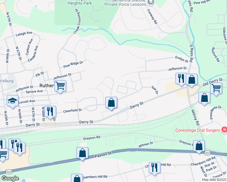 map of restaurants, bars, coffee shops, grocery stores, and more near 7526 Stephen Drive in Harrisburg